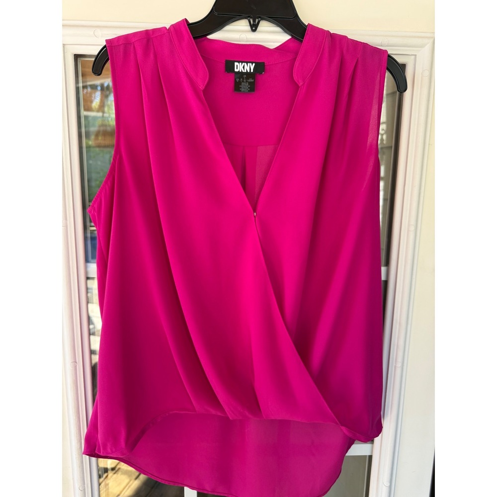 DKNY hot pink sleeveless blouse XL surplice V-neckline summer lightweight party